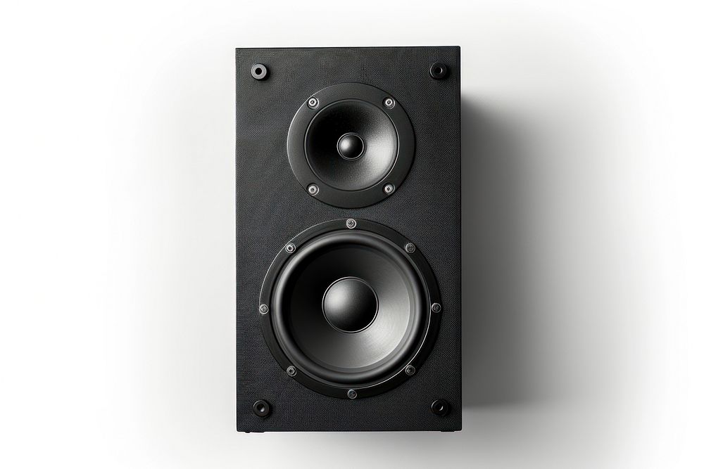 New black bookshelf speaker electronics white background loudspeaker.