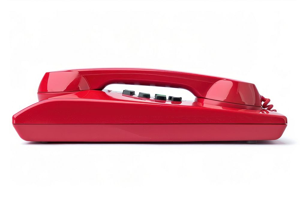 Red digital telephone no text on button white background electronics.