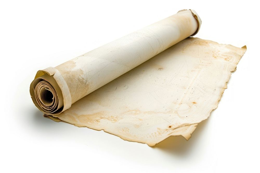 Clean scroll document white background crumpled.