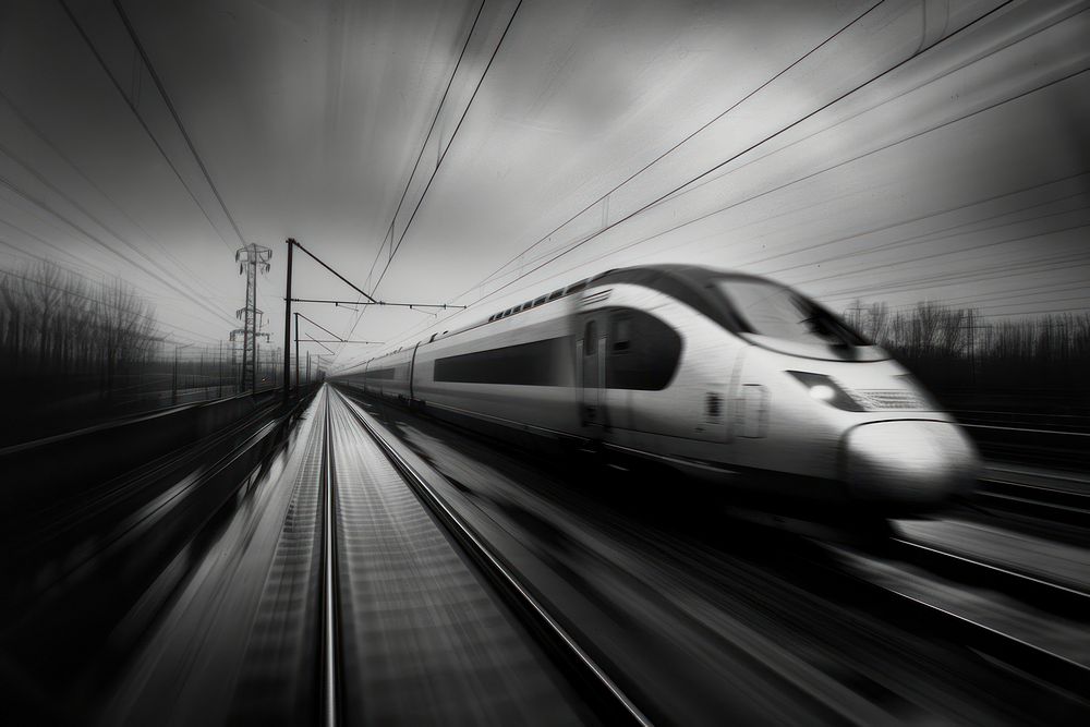 Modern train vehicle railway motion.
