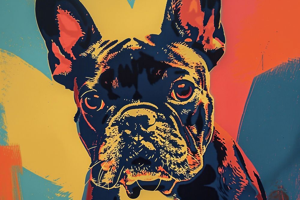 French bulldog in the style of a risograph print animal mammal pet.