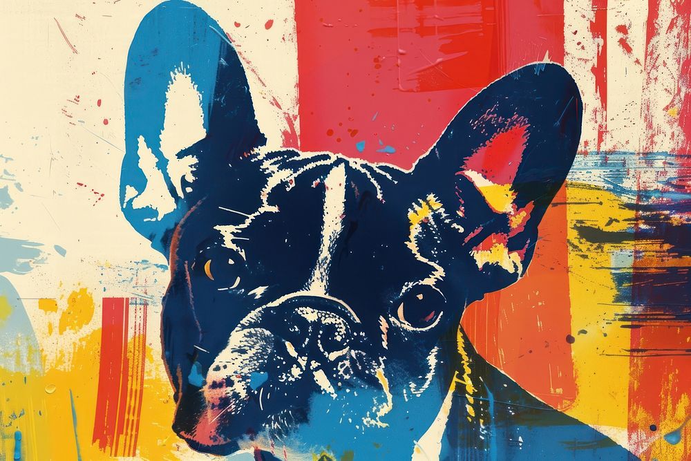 French bulldog in the style of a risograph print mammal animal pet.