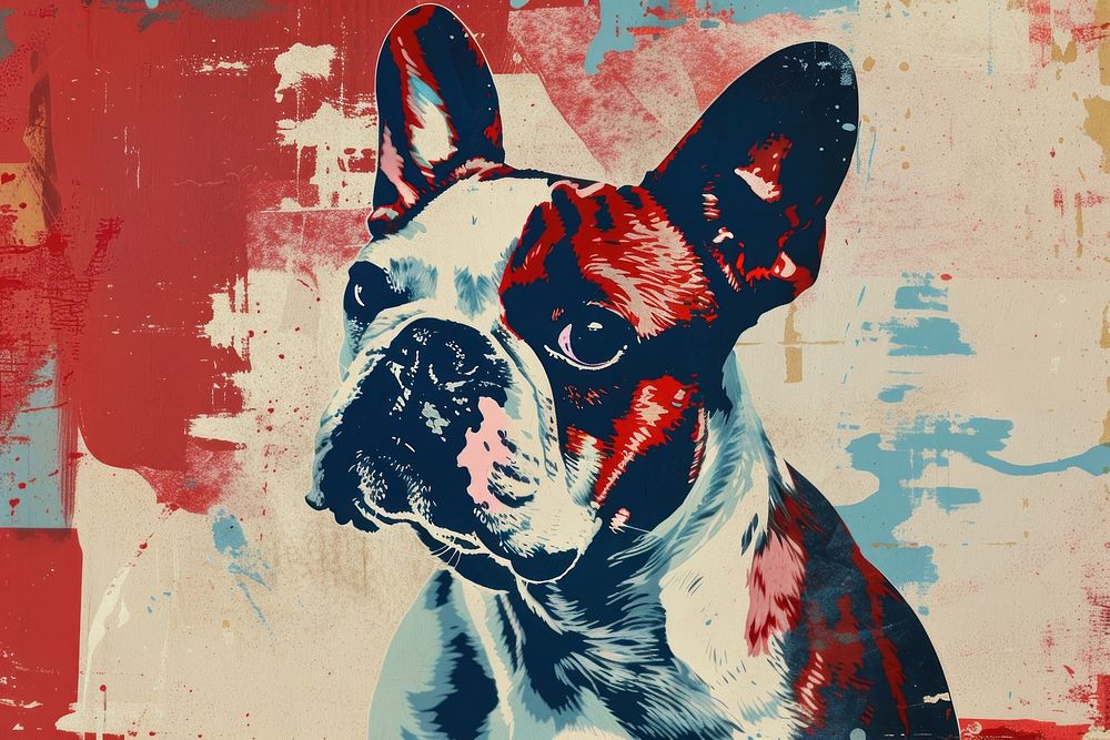 French bulldog in the style of a risograph print animal mammal pet.