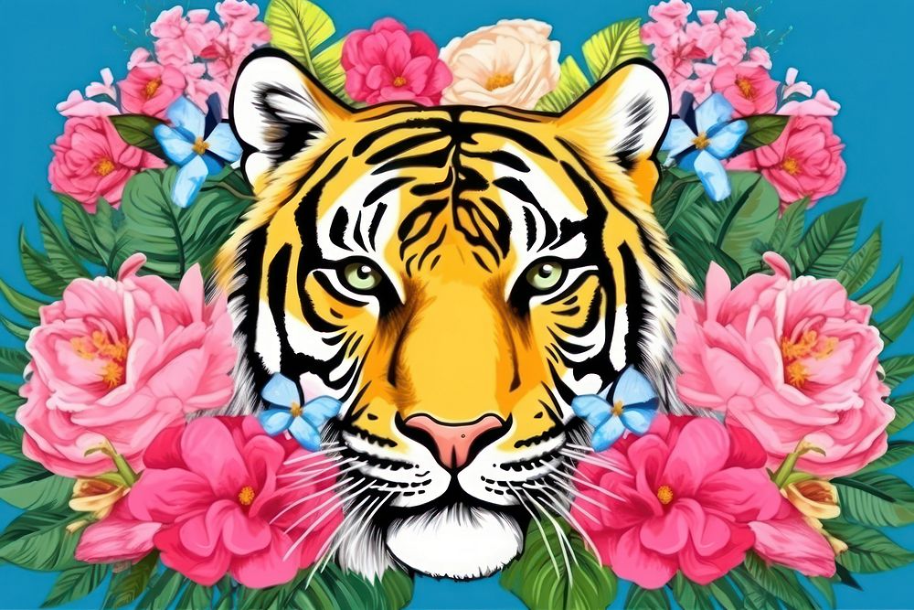 Realistic vintage drawing of tiger flower outdoors pattern.