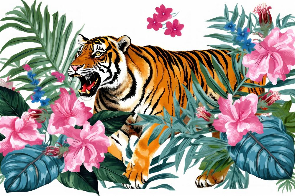 Realistic vintage drawing of tiger flower wildlife outdoors.