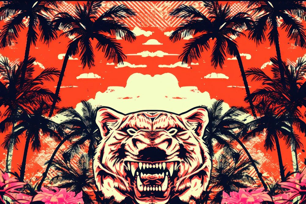 Realistic vintage drawing of tiger backgrounds outdoors tropical.
