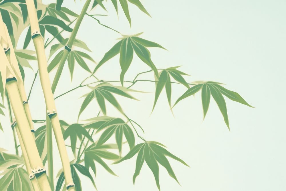 Realistic vintage drawing of bamboo backgrounds plant cannabis.