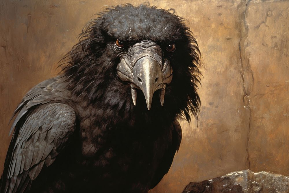 Realistic vintage drawing of crow vulture animal condor.