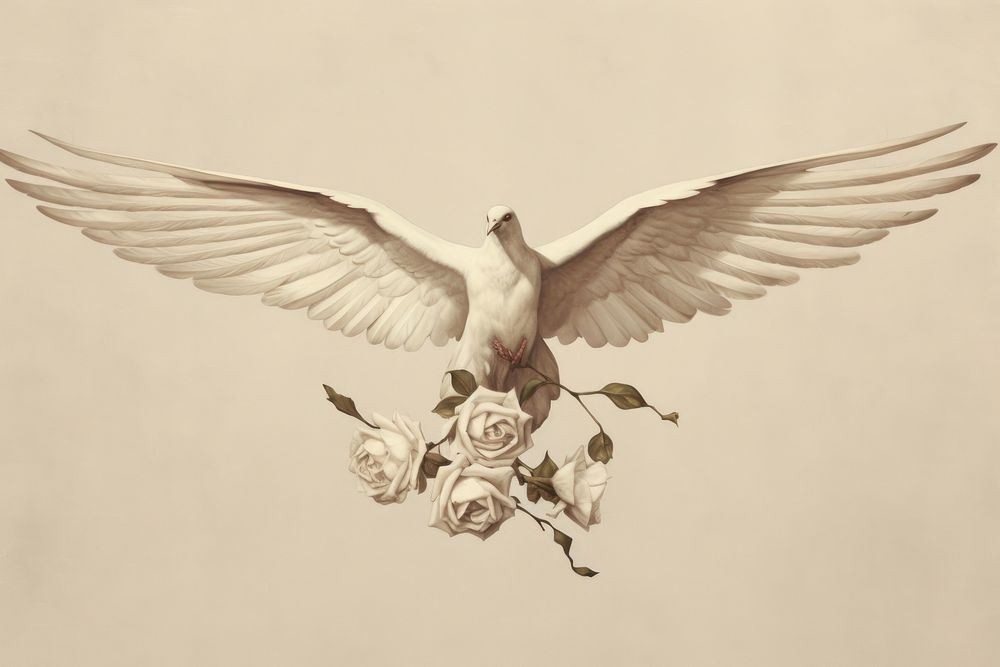 Realistic vintage drawing of dove animal sketch bird.