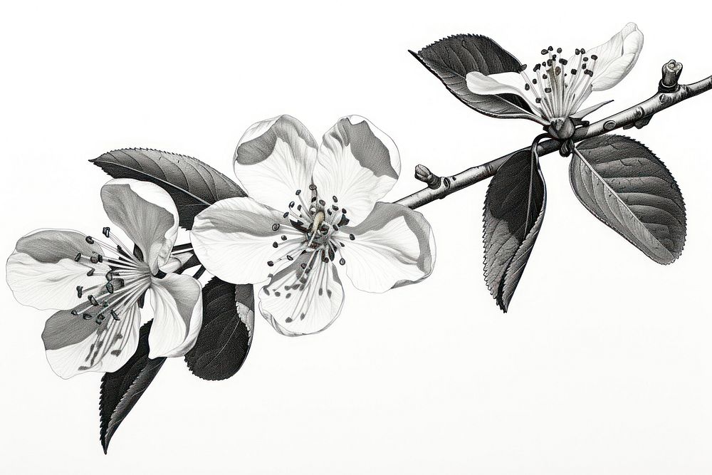 Realistic vintage drawing of flowers sketch blossom plant.
