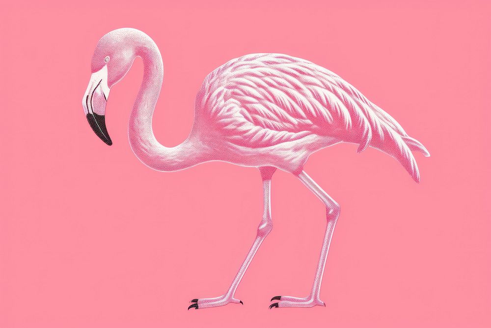 Realistic vintage drawing of flamingo animal sketch bird.