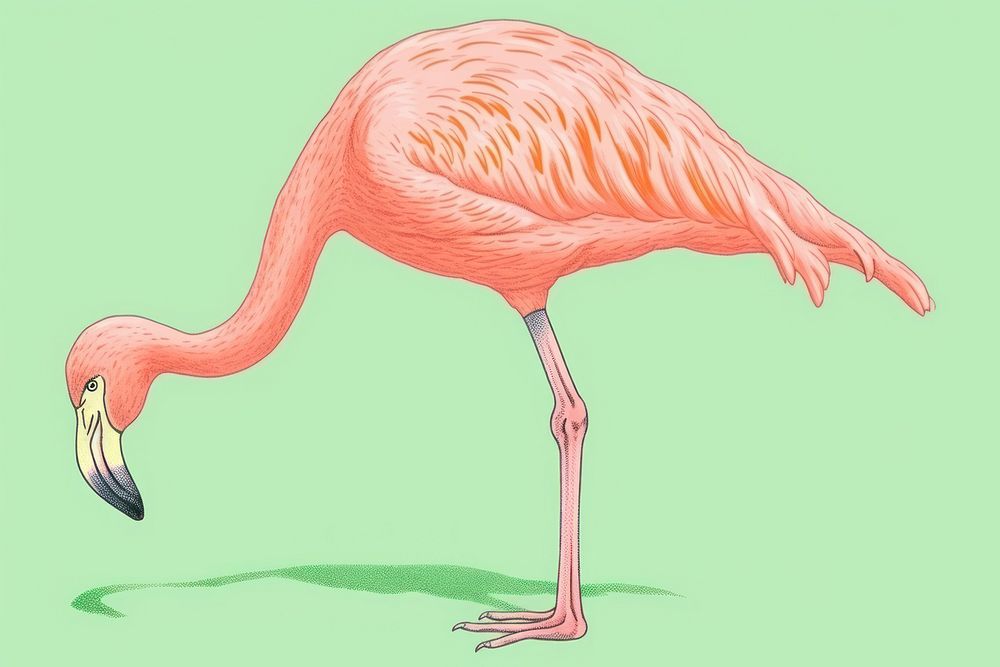 Realistic vintage drawing of flamingo animal sketch bird.