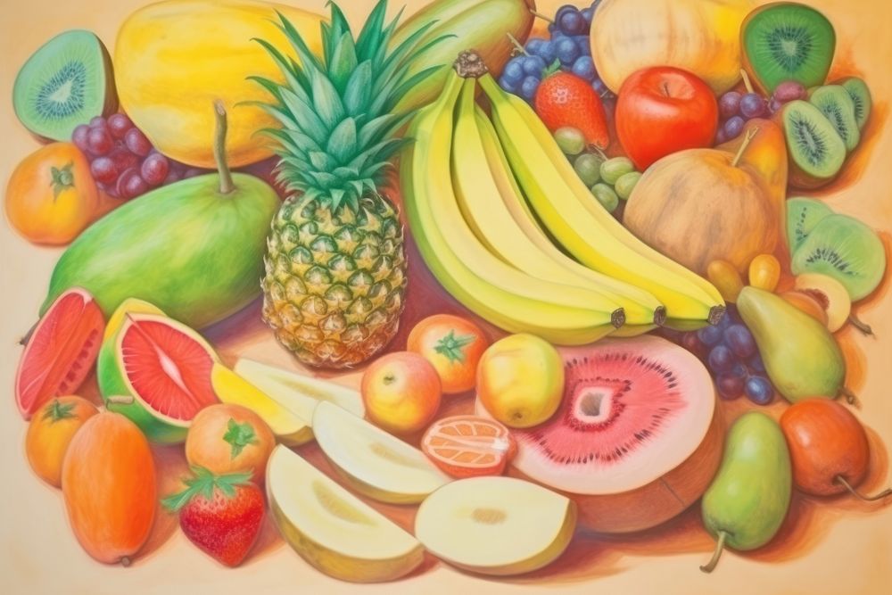Realistic vintage drawing of fruit backgrounds pineapple banana.
