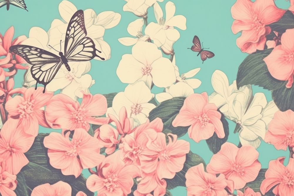 Realistic vintage drawing of insect flower backgrounds petal.
