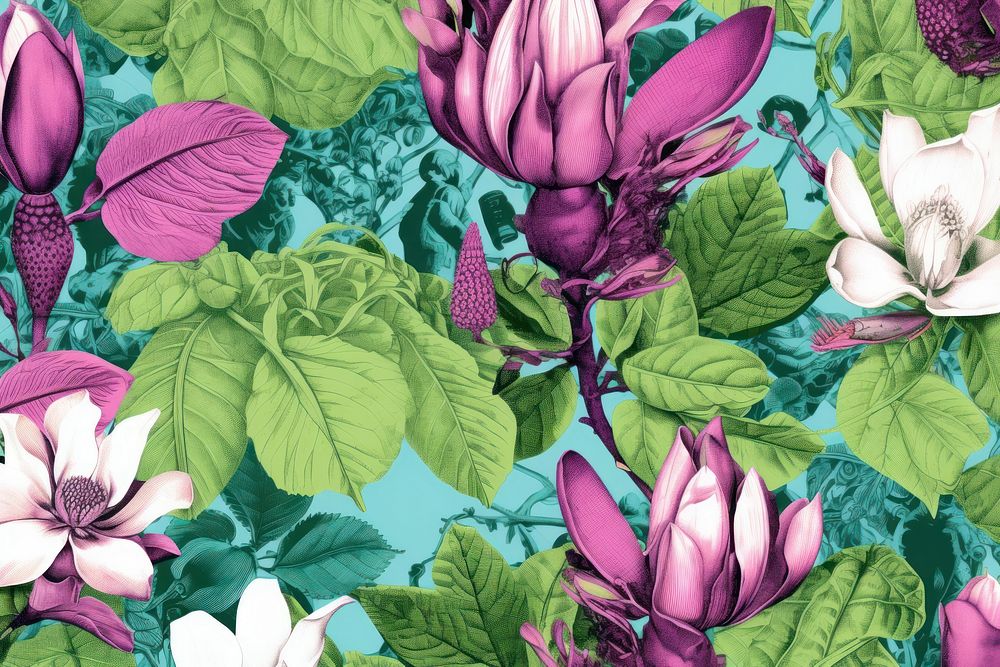 Realistic vintage drawing of magnolia flower backgrounds pattern.