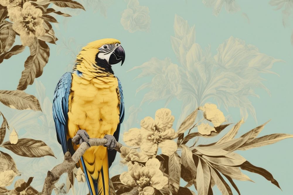 Realistic vintage drawing of parrot animal bird wildlife.