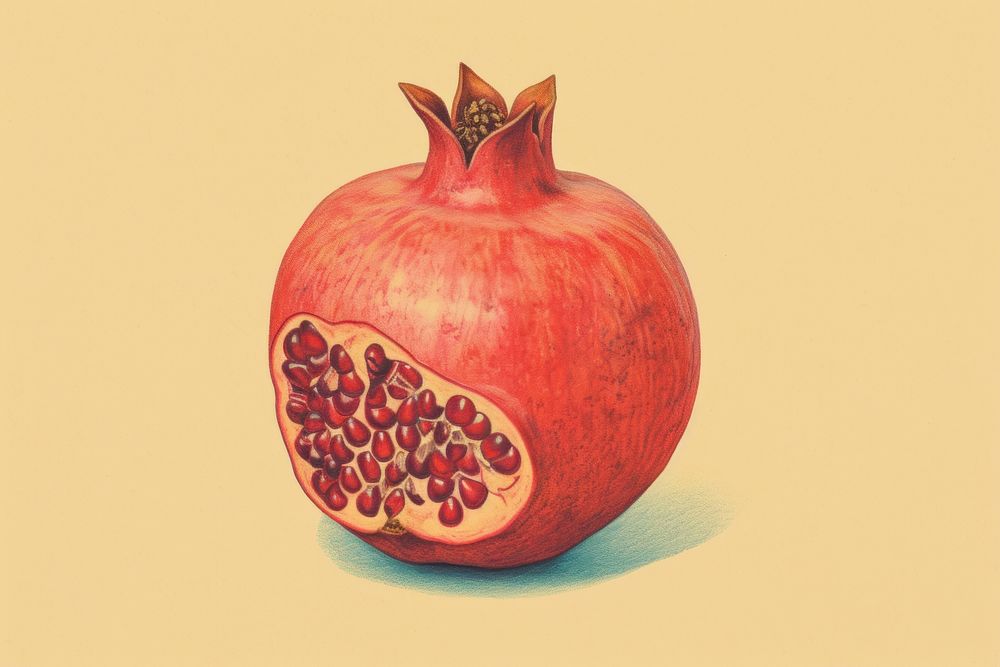 Realistic vintage drawing of pomegranate fruit plant food.