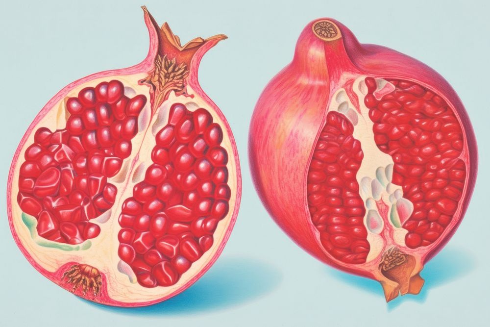 Realistic vintage drawing of pomegranate fruit plant food.