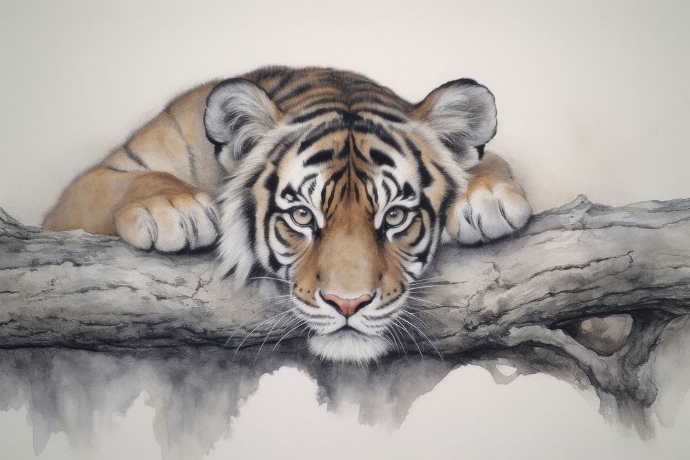 Tiger wildlife painting drawing.