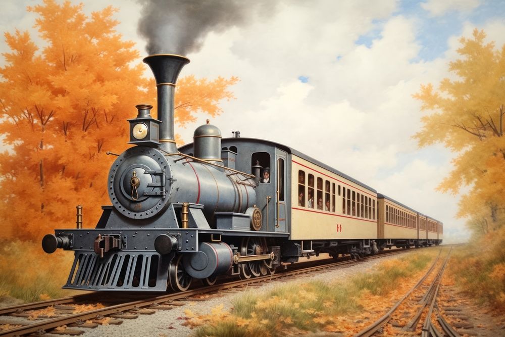 Train and autumn leaves locomotive painting vehicle.
