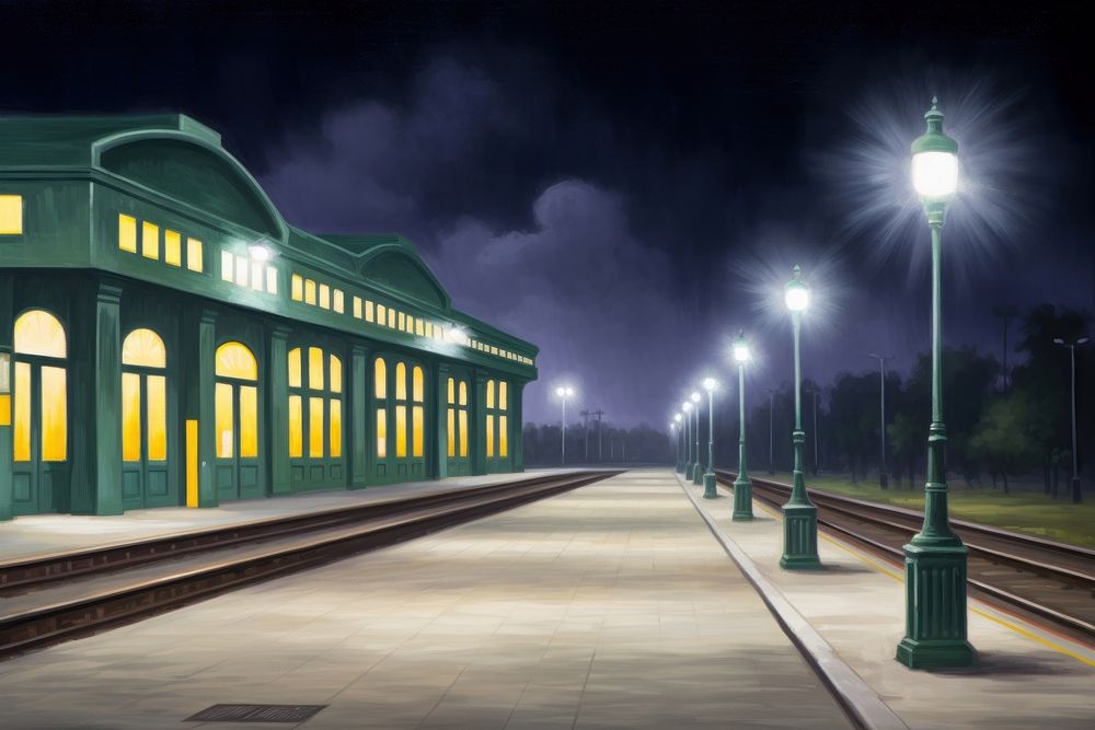 Train station at night lighting transportation architecture.