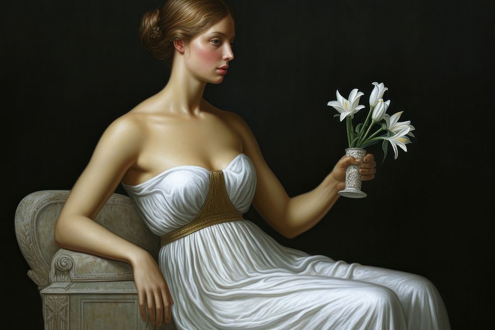 White lilly in hand painting art portrait.