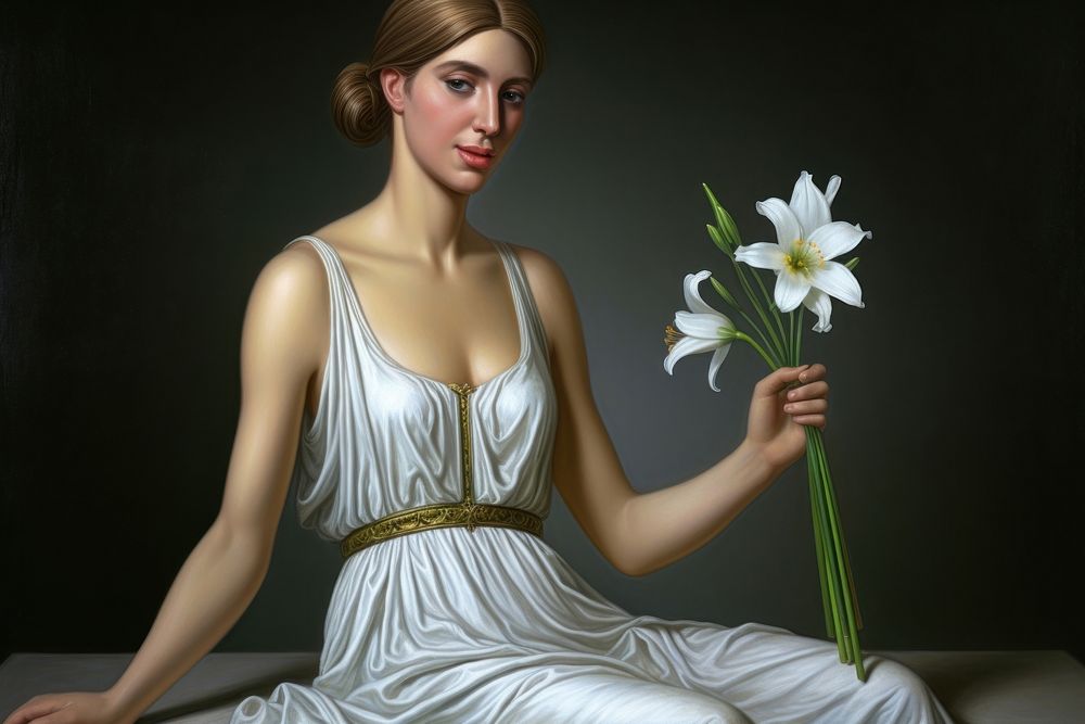 White lilly in hand portrait fashion flower.