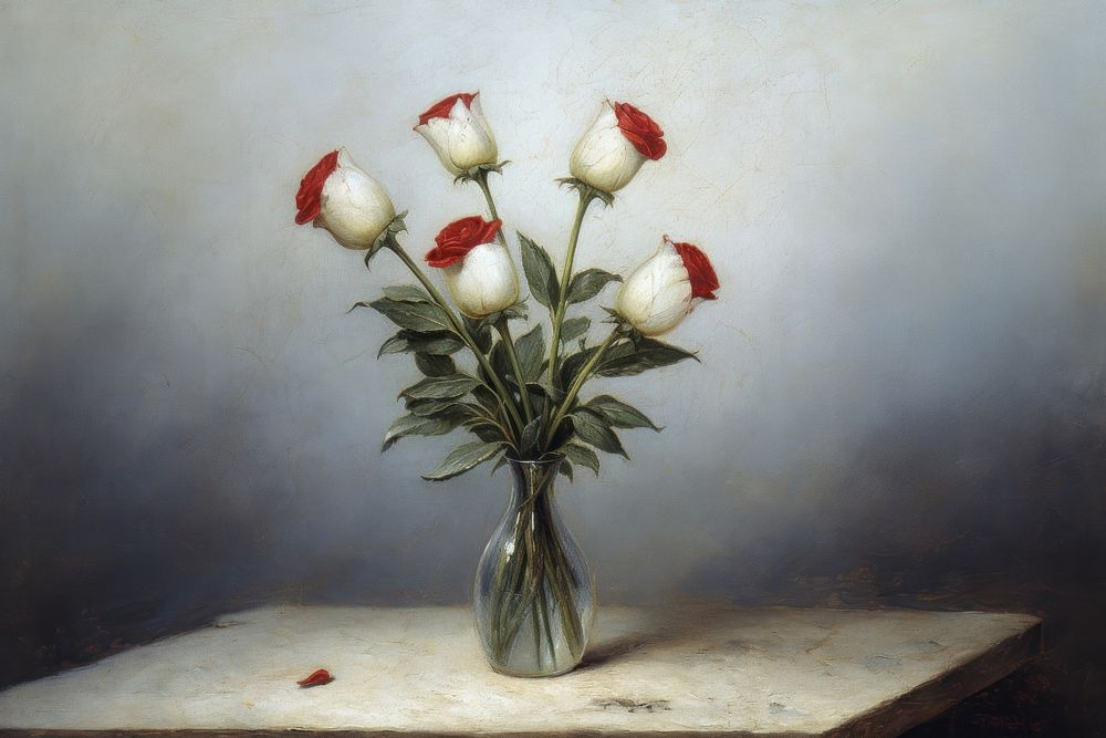 White roses in hand painting art flower.