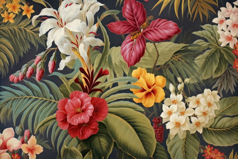 Botanical pattern painting art tapestry.