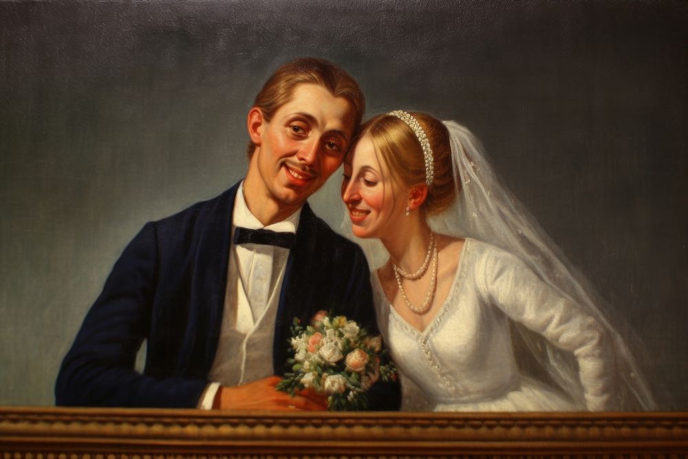 Bride and groom painting portrait wedding.