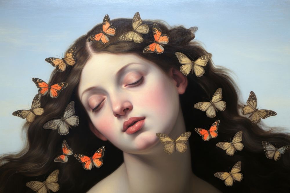 Butterflies and kid butterfly portrait painting.