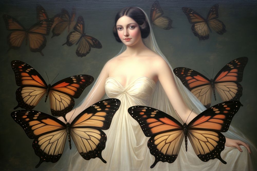 Butterfly dress portrait painting insect.