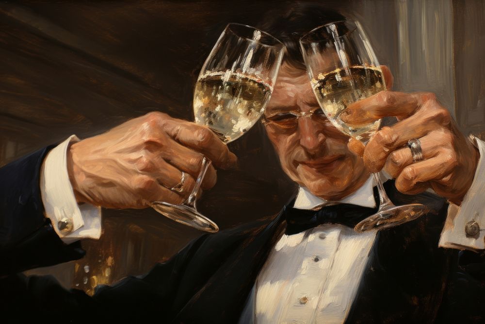 Toasts glass champagne painting.
