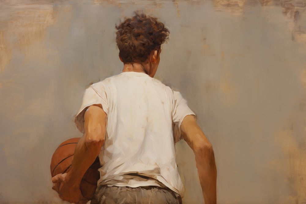 Teenager painting art basketball.