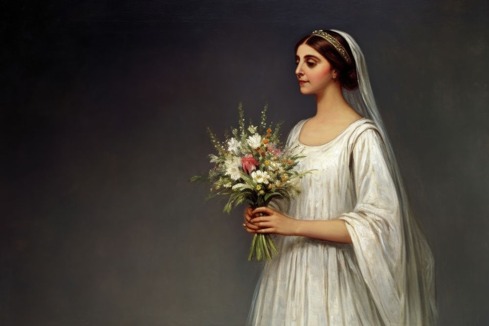 Bouquet in bride hand painting portrait fashion.