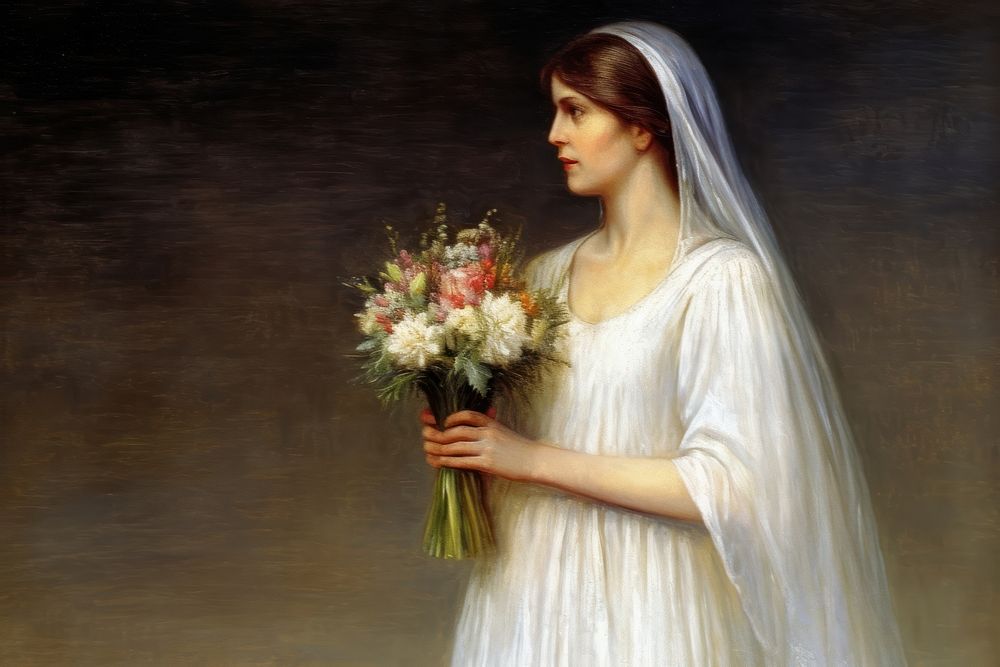 Bouquet in bride hand painting portrait fashion.