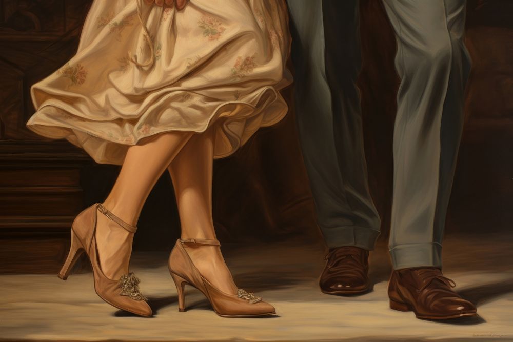 Couple walking shoe footwear painting.
