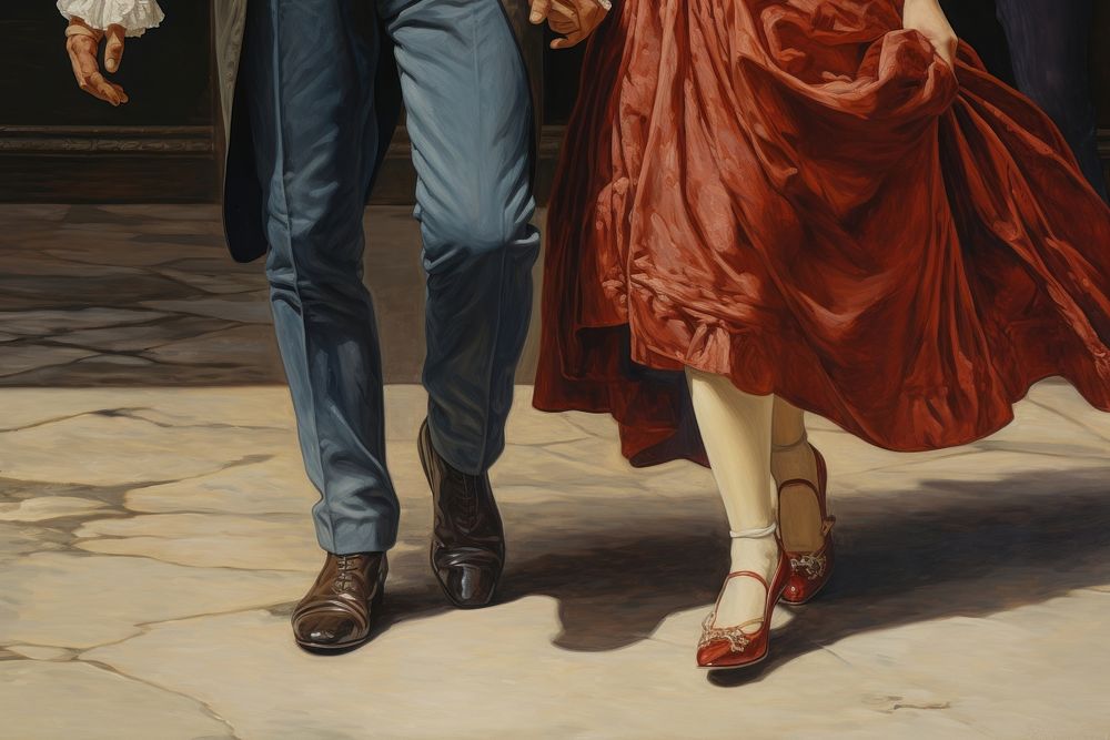 Couple walking shoe footwear painting.
