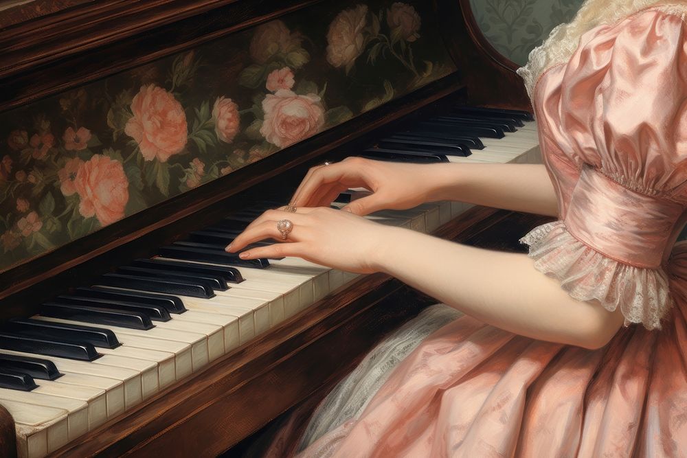 Hand playing piano keyboard musician pianist.