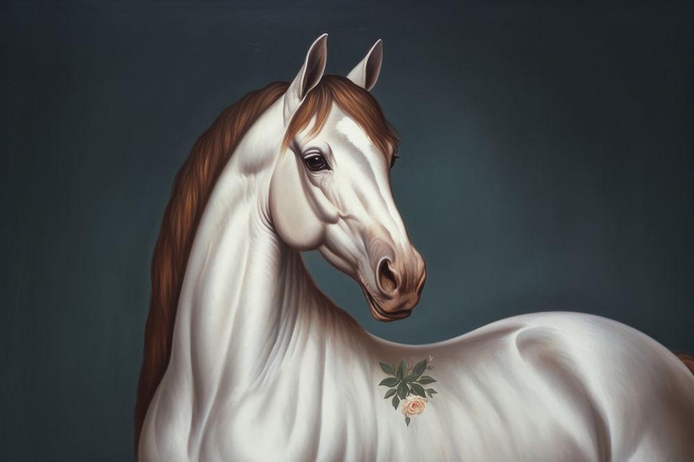 Horse face and flowers stallion painting animal.