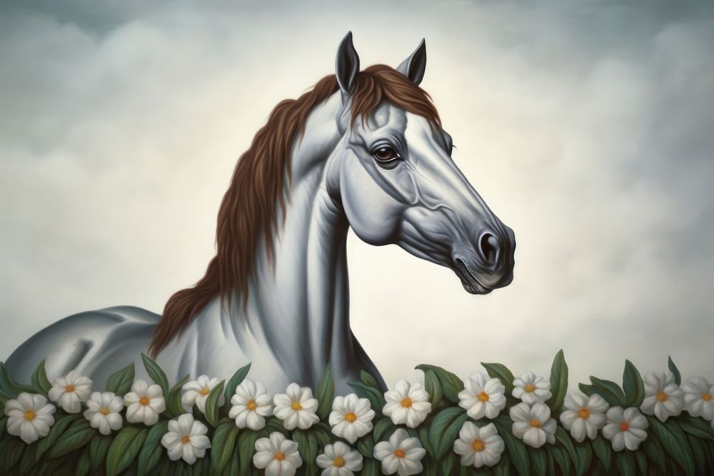 Horse face and flowers stallion animal mammal.
