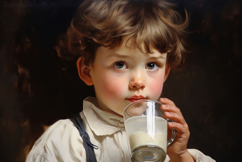 Little boy drinking milk portrait baby refreshment.