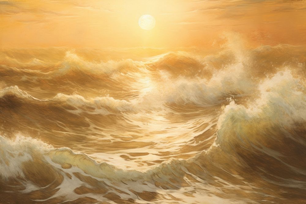 Sun and ocean waves painting outdoors nature.