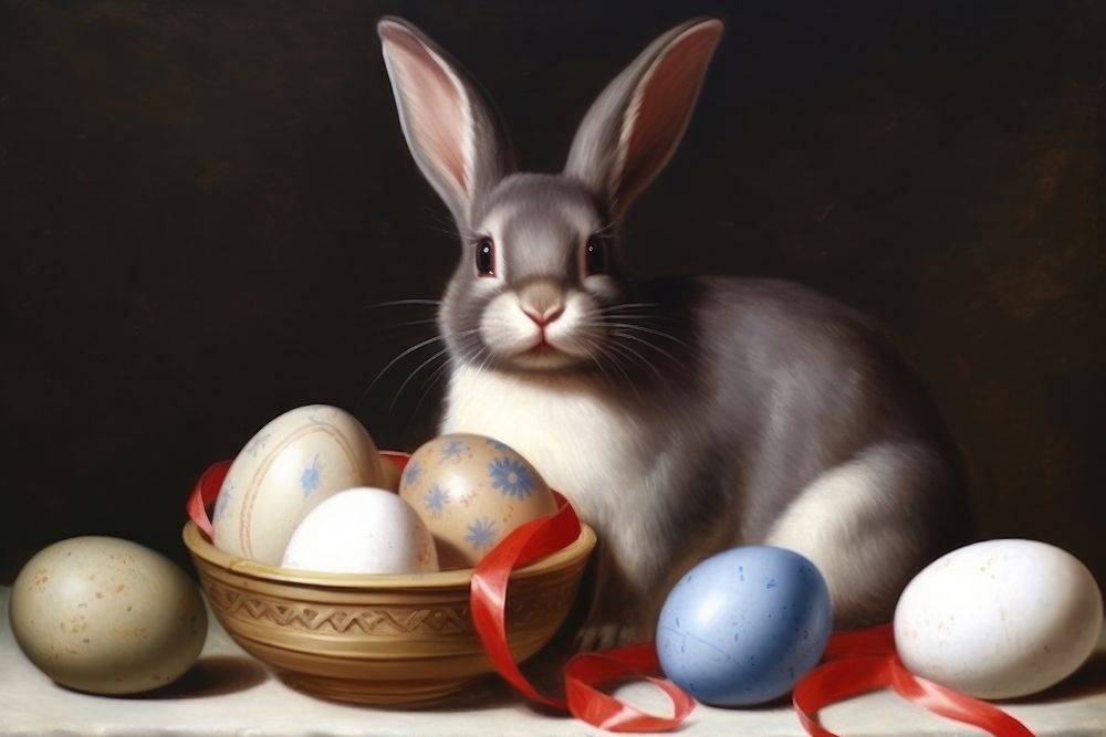 Cute rabbit with easter eggs animal mammal rodent.