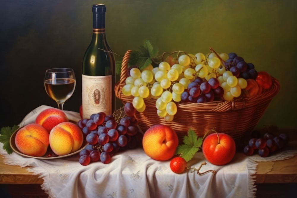 Fruit in basket painting artwork apple.