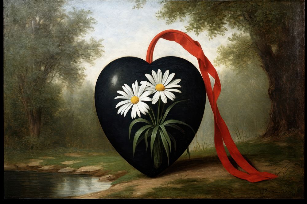 Heart with daisy painting flower plant.
