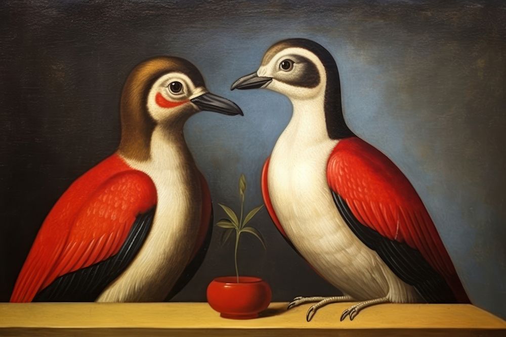Heart and bird painting animal beak.