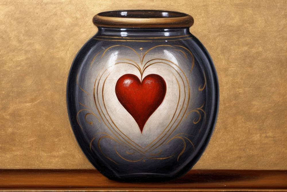 Heart in globe glass vase urn jar.