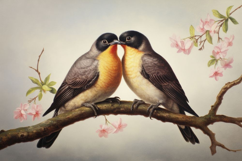 Love birds painting animal flower.