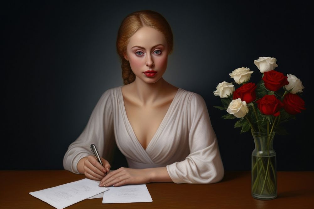 Rose and envelope portrait sitting flower.